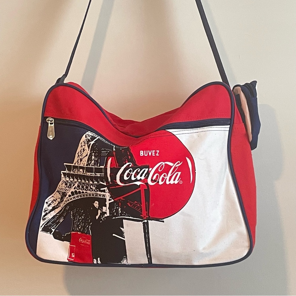 Vintage Coca Cola Red White Blue Travel Messenger Bag Paris Eiffel Tower